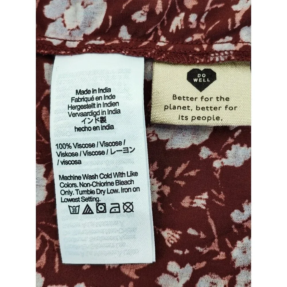 Madewell Woodland Women’s Size M Midi Dress Brown Floral Tiered Long Sleeve